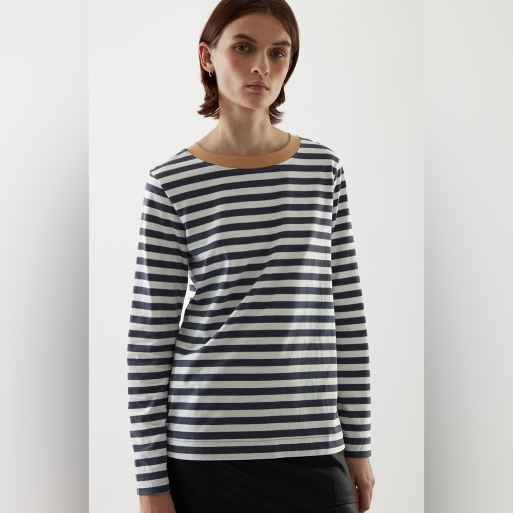 COS organic stripe wide neck long sleeve top size women’s XS x small